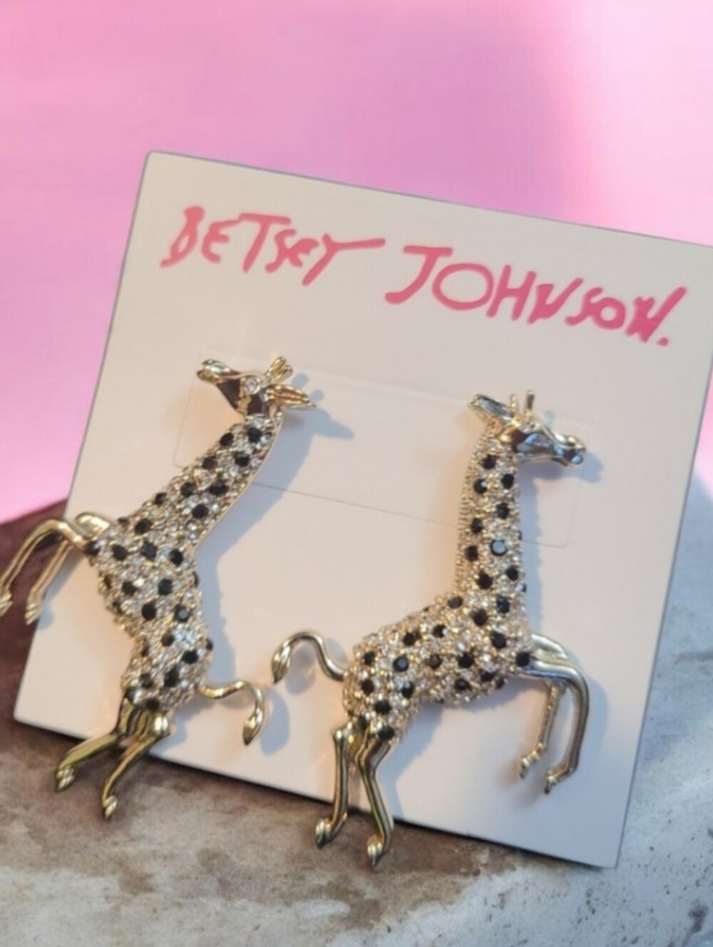 Betsey Johnson Gold-Tone Giraffe Stud Earrings with Black Crystals